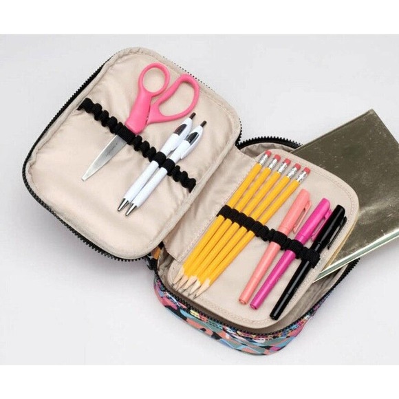 Kipling 100 Pens Pouch Multi Function Case Cosmetic Organize Bag Pine Green NWT - Picture 4 of 9